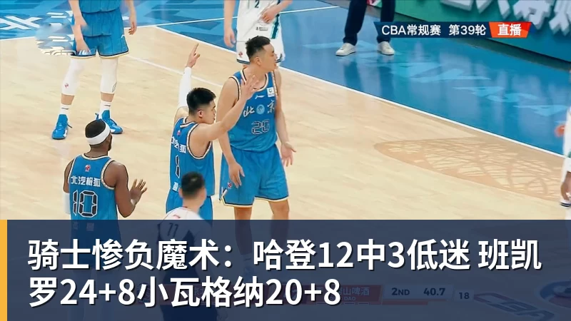 骑士惨负魔术：哈登12中3低迷 班凯罗24+8小瓦格纳20+8