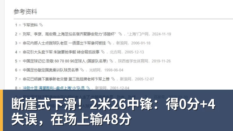 断崖式下滑!2米26中锋:得0分+4失误,在场上输48分